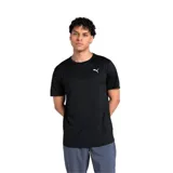 Remera deportiva Puma Essentials Poly Texture para hombre, color negro, de manga corta y cuello redondo, con el logo de la marca estampado en blanco en el pecho.