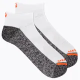Medias cortas de color blanco con talón y puntera en gris melange y detalles en naranja.