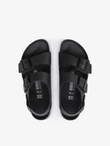 Sandalias Birkenstock Milano con correa trasera ajustable, hechas de material sintético Birko-Flor color negro.