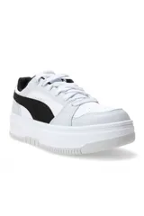 Championes Puma modelo Rebound Femme Low, color blanco, con diseño de plataforma y detalles perforados en la puntera y los laterales.
