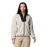 Campera de polar Columbia modelo Sequoia Grove, color beige con detalles en negro en el cuello y cierre frontal. Cuenta con bolsillos laterales con cierre, cuello alto y elásticos en puños y dobladillo.