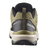 Championes de trekking Salomon modelo X Ultra 360 Leather, color verde militar con detalles en negro y beige, diseñados para senderismo con suela de gran agarre y refuerzos en cuero.
