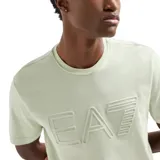 Remera EA7 Emporio Armani de manga corta y cuello redondo en color beige, confeccionada en algodón orgánico. Presenta el logo de la marca en relieve en el centro del pecho.