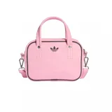 Bolso de mano Adidas modelo Adicolor XS, color rosado, con diseño compacto y estructura rígida. Presenta el logo del trébol de la marca en el frente, doble asa superior y correa ajustable y extraíble para llevar al hombro o cruzado.