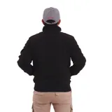 Campera de micropolar azul marino con cierre frontal y cuello alto. Tiene bolsillos laterales y puños acanalados.