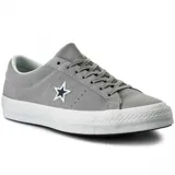 Championes urbanos Converse One Star de gamuza gris con logo de estrella en blanco y suela de goma blanca.