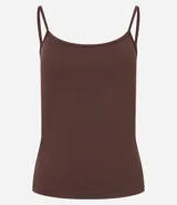 Musculosa básica Cortelle en color beige, con escote redondo y tirantes finos, confeccionada en poliamida con elastano.