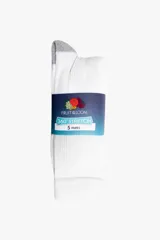 Pack de cinco pares de medias afelpadas de caña alta para caballero, color blanco con talón y puntera en gris.