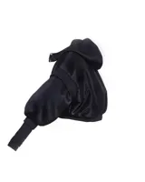 Campera estilo bomber crop color negro, capitoneada con capucha y guantes.