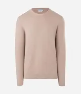 Suéter negro de tejido de punto maquinetado con cuello redondo y manga larga.