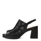 Sandalias de mujer Bottero color negro, con diseño calado, taco ancho, plataforma y pulsera ajustable al talón.