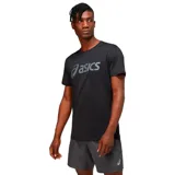 Remera deportiva Asics negra con logo plateado estampado en el pecho. Confeccionada en tejido de punto de secado rápido y materiales reciclados.