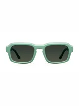 Lentes de sol con armazón cuadrado de pasta color verde claro y cristales polarizados en tono verde oscuro.