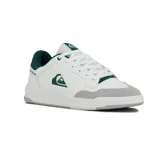 Championes Quiksilver Ride para hombre, de diseño urbano y skater, en color blanco con detalles en verde oscuro y puntera de gamuza gris.