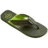 Ojotas Havaianas Urban Print con base verde militar y verde lima, con tiras gruesas verde militar.