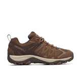 Championes de trekking Merrell modelo Accentor 3, color marrón, confeccionados en una combinación de gamuza y malla transpirable. Presentan un diseño robusto con suela de goma de alto agarre y refuerzos laterales para mayor estabilidad.