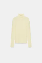 Jersey de punto fino confeccionado en lana, con cuello subido y manga larga, de diseño básico y ajustado.