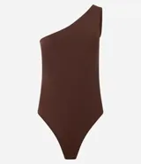 Body de microfibra con diseño asimétrico de un solo hombro y sin mangas, confeccionado en tejido elástico de poliamida.