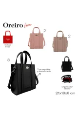 Cartera Las Oreiro color beige, de forma rectangular, con doble asa superior y correa regulable y desmontable. Presenta un aplique metálico en forma de labios con strass y el logo "Oreiro Love" grabado en la parte inferior.