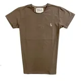 Remera marrón de algodón con cuello redondo y logo bordado en el pecho.