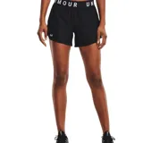 Short deportivo Under Armour Play Up 5 para mujer, color negro con cintura elástica con logo de la marca en blanco y logo bordado en la pierna izquierda.