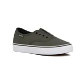 Zapatillas urbanas de lona color gris, sin cordones, con elástico en la lengüeta y suela blanca.