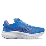 Championes Saucony Kinvara 14 para running, color celeste con detalles en rosa y negro.
