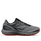 Championes Saucony Cohesion 16 para hombre, color gris con detalles en negro y rojo.