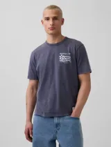 Remera de algodón con efecto lavado, color gris oscuro, de corte clásico y manga corta. Presenta un estampado gráfico en el pecho con el logo de la Copa Mundial de la FIFA USA 94.