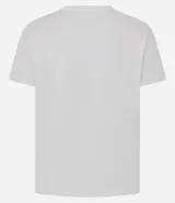 Remera de algodón blanco con cuello redondo y manga corta. Presenta un estampado frontal del personaje Garfield con cubiertos y los textos 'Garfield' y 'Lasagna' en color rojo.