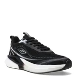 Championes urbanos Umbro modelo Vex, color negro con detalles en blanco y gris. Presentan una capellada de malla transpirable con refuerzos sintéticos, logo de la marca en el lateral y una entresuela robusta de diseño moderno.