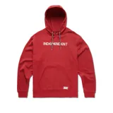 Canguro rojo con capucha, bolsillo tipo canguro y logo de Independent estampado en el pecho.