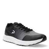 Championes deportivos Push en tonos negro y gris, con diseño de malla transpirable, suela blanca amortiguada y cierre con cordones.
