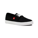 Zapatillas Quiksilver modelo New Port para hombre, de lona color negro con suela y cordones blancos, y etiqueta roja lateral con el logo de la marca.