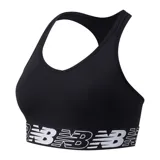 Top deportivo negro New Balance Pace Bra 3.0, de impacto medio, con espalda deportiva y banda inferior elástica con logo de la marca en blanco.
