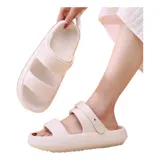 Chancletas tipo gomones de diseño ergonómico, color verde oliva, con doble tira ancha en el empeine y tira trasera ajustable. Fabricadas en material sintético antideslizante con suela de plataforma.