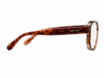 Armazón de receta Meller modelo Seba, con diseño estilo aviador geométrico y oversize. Presenta doble puente, montura de acetato con estampado carey y bordes biselados.