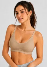 Sostén tipo bralette de tela morley, con escote en V y breteles finos ajustables.