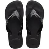 Chancletas Havaianas modelo Top Max Comfort para hombre, de color negro, con tiras anchas texturizadas y suela de goma antideslizante.