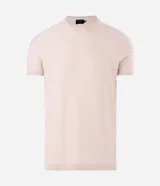 Remera masculina de tricot liso color beige, con corte slim, cuello redondo y mangas cortas.