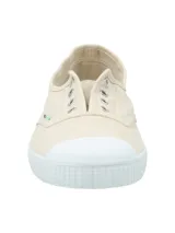 Championes estilo alpargata RKF modelo Greece, color beige, confeccionados en algodón orgánico con puntera reforzada y suela de caucho natural. Presentan ojalillos metálicos sin cordones y diseño ligero y transpirable.