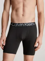 Pack de tres bóxer briefs largos Calvin Klein de microfibra negra con cintura elástica con logo.