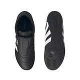 Championes Adidas modelo Tekwen, diseño sin cordones en color negro con las icónicas tres tiras blancas laterales y logo de la marca en el empeine y talón.