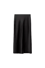 Falda midi de corte recto confeccionada en tejido satinado con acabado brillante, tiro alto y cintura elástica.