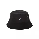 Gorro tipo bucket negro con el logo de Hurley bordado en blanco en el frente y dos ojales metálicos en cada lado.