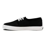 Zapatillas Quiksilver modelo New Port para hombre, de lona color negro con suela y cordones blancos, y etiqueta roja lateral con el logo de la marca.