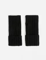 Par de guantes mitones negros de tejido de punto acanalado, con puño doble.