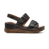 Sandalias negras de cuero con plataforma y hebillas ajustables.