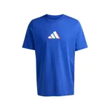 Remera de algodón azul de manga corta con cuello redondo y logo de Adidas estampado en el pecho con los colores de la bandera italiana.