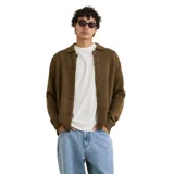 Buzo tipo cardigan de punto con botones frontales, cuello camisero y puños acanalados.